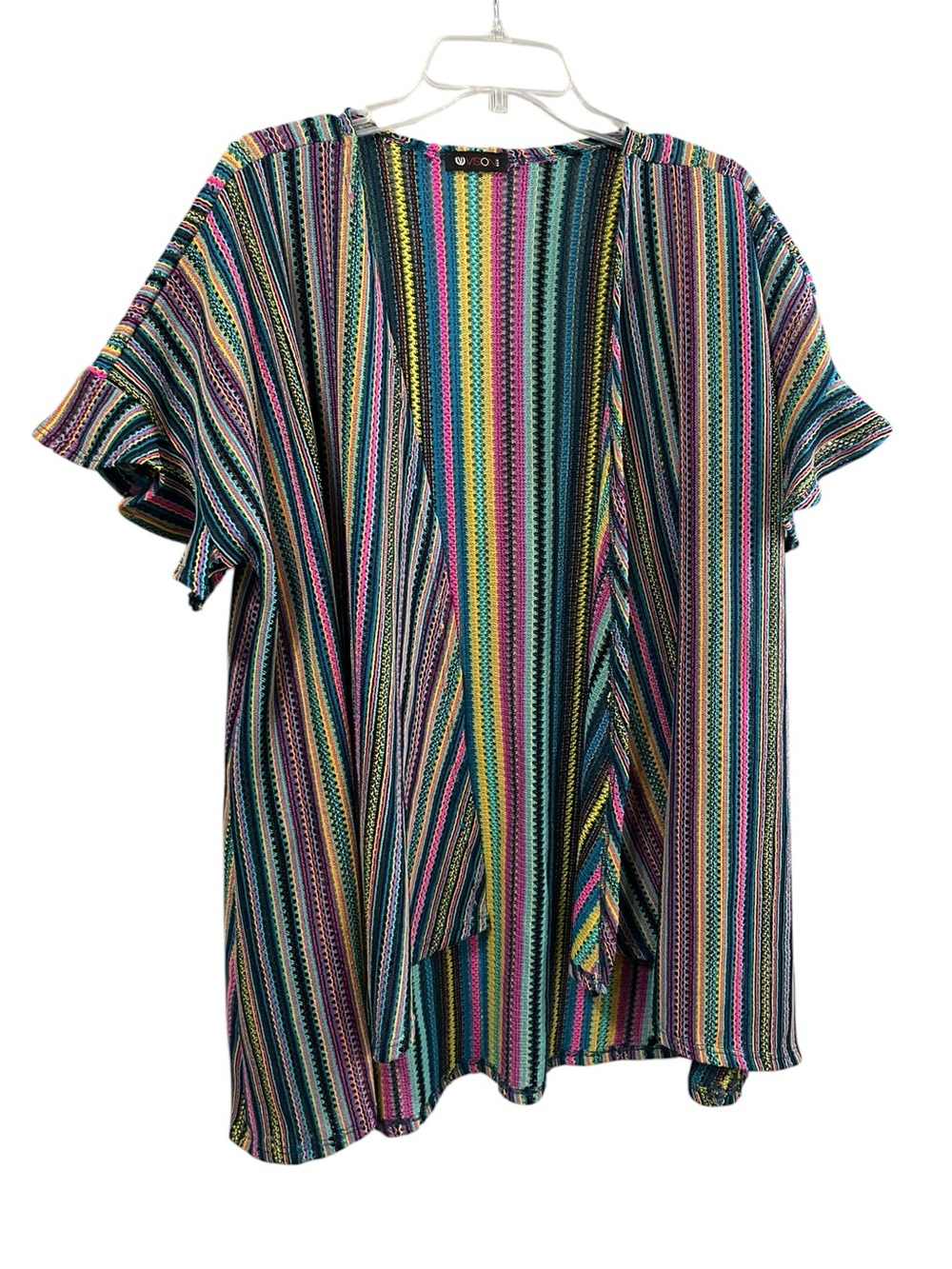 Vision USA multicolor striped open-front kimono cardigan sz L rave retro happy